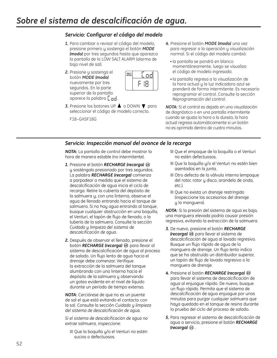 Sobre el sistema de descalcificación de agua | GE Monogram GXSF18G User Manual | Page 52 / 64