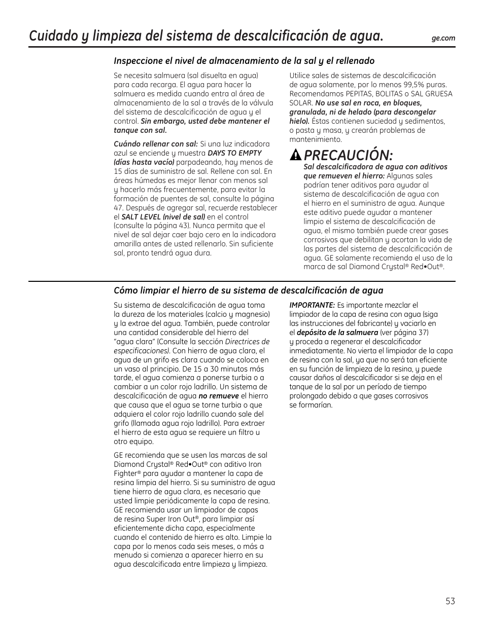 Cuidado y limpieza, Precaución | GE Monogram GXSF18G User Manual | Page 53 / 64