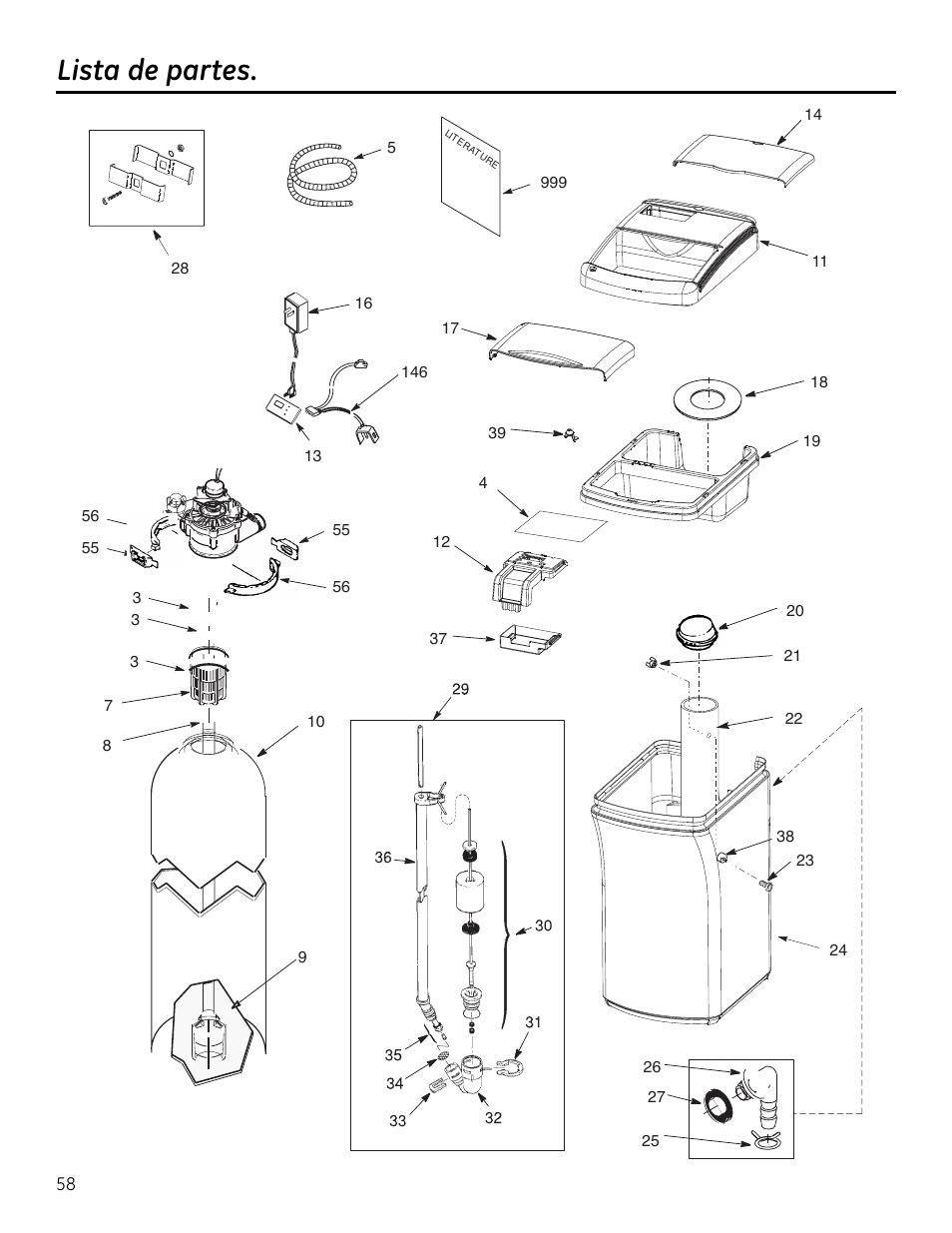 Soporte al cliente, Lista de partes/catálogo, Lista de partes | GE Monogram GXSF18G User Manual | Page 58 / 64