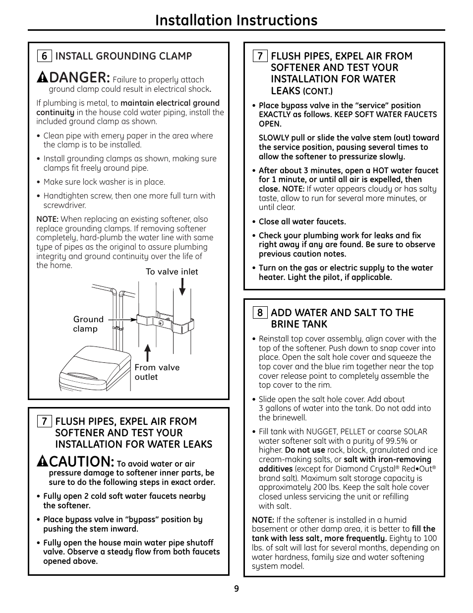 Danger, Installation instructions, Caution | GE Monogram GXSF18G User Manual | Page 9 / 64