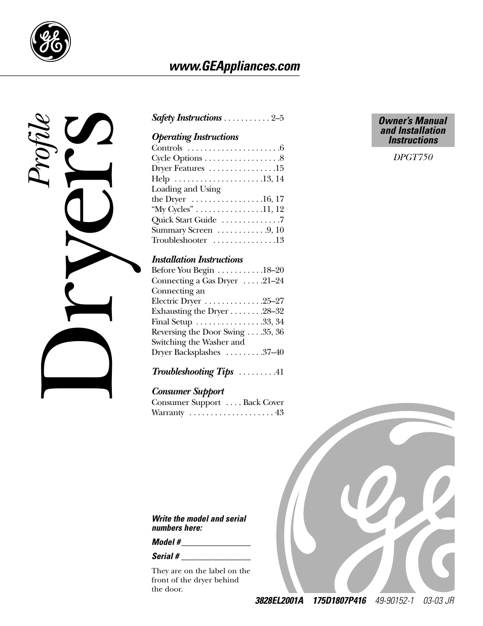 GE Monogram GEAPPLIANCES 3828EL2001A 175D1807P416 User Manual | 44 pages