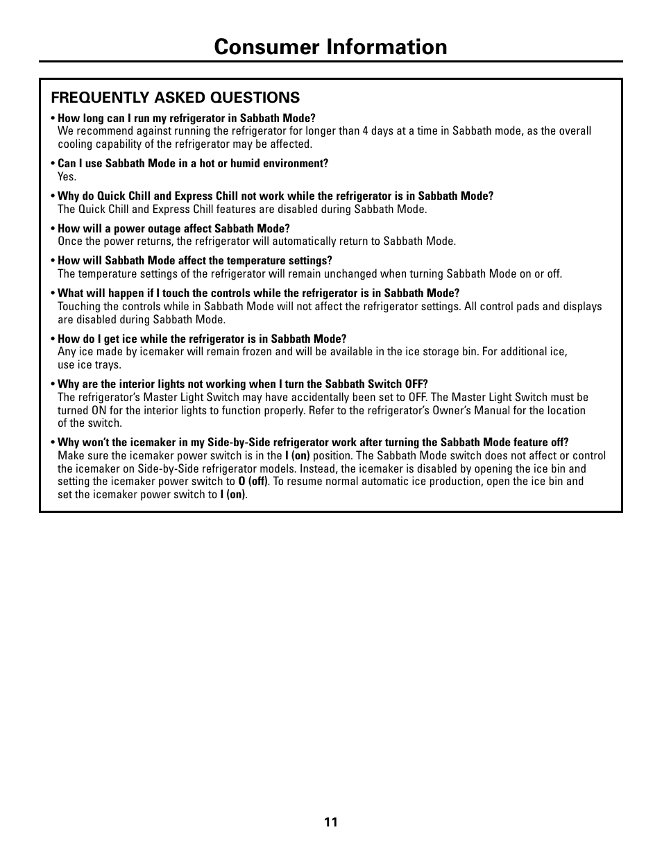 Frequently asked questions, Consumer information | GE Monogram ZSAB1 User Manual | Page 11 / 12