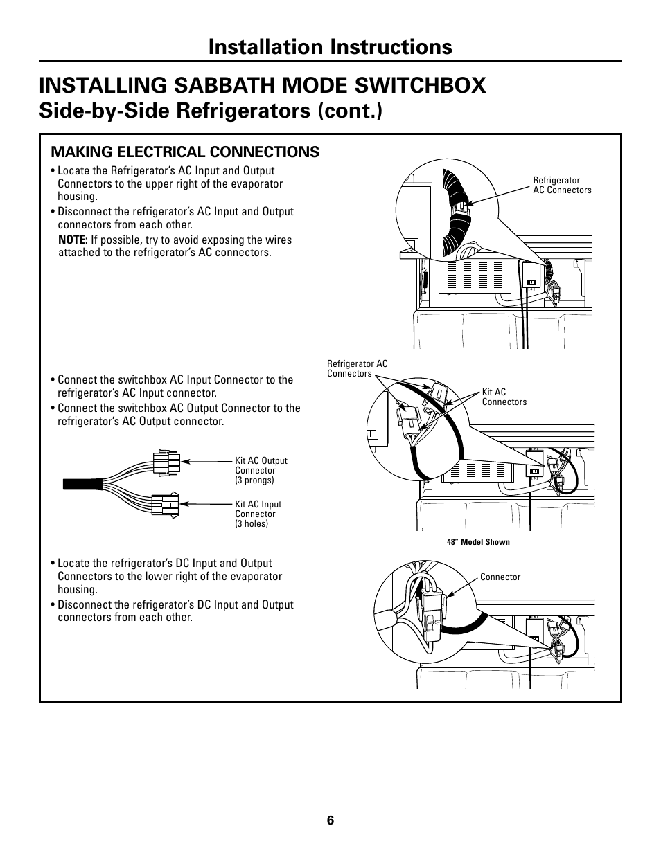 Making electrical connections, Making electrical connections , 7, Installation instructions | GE Monogram ZSAB1 User Manual | Page 6 / 12