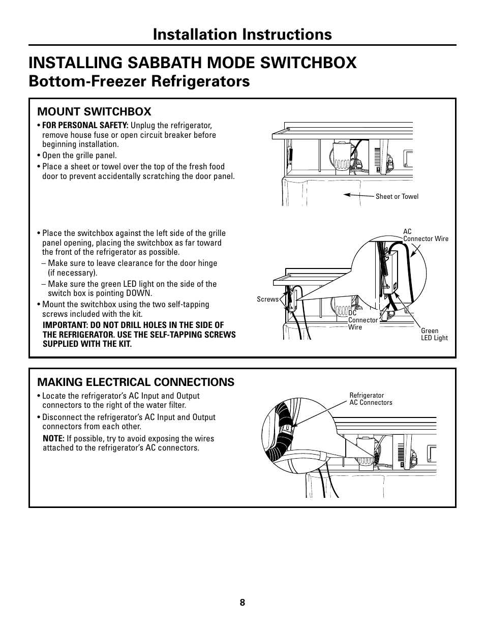 Mount switchbox, Making electrical connections, Mount switchbox making electrical connections –10 | GE Monogram ZSAB1 User Manual | Page 8 / 12
