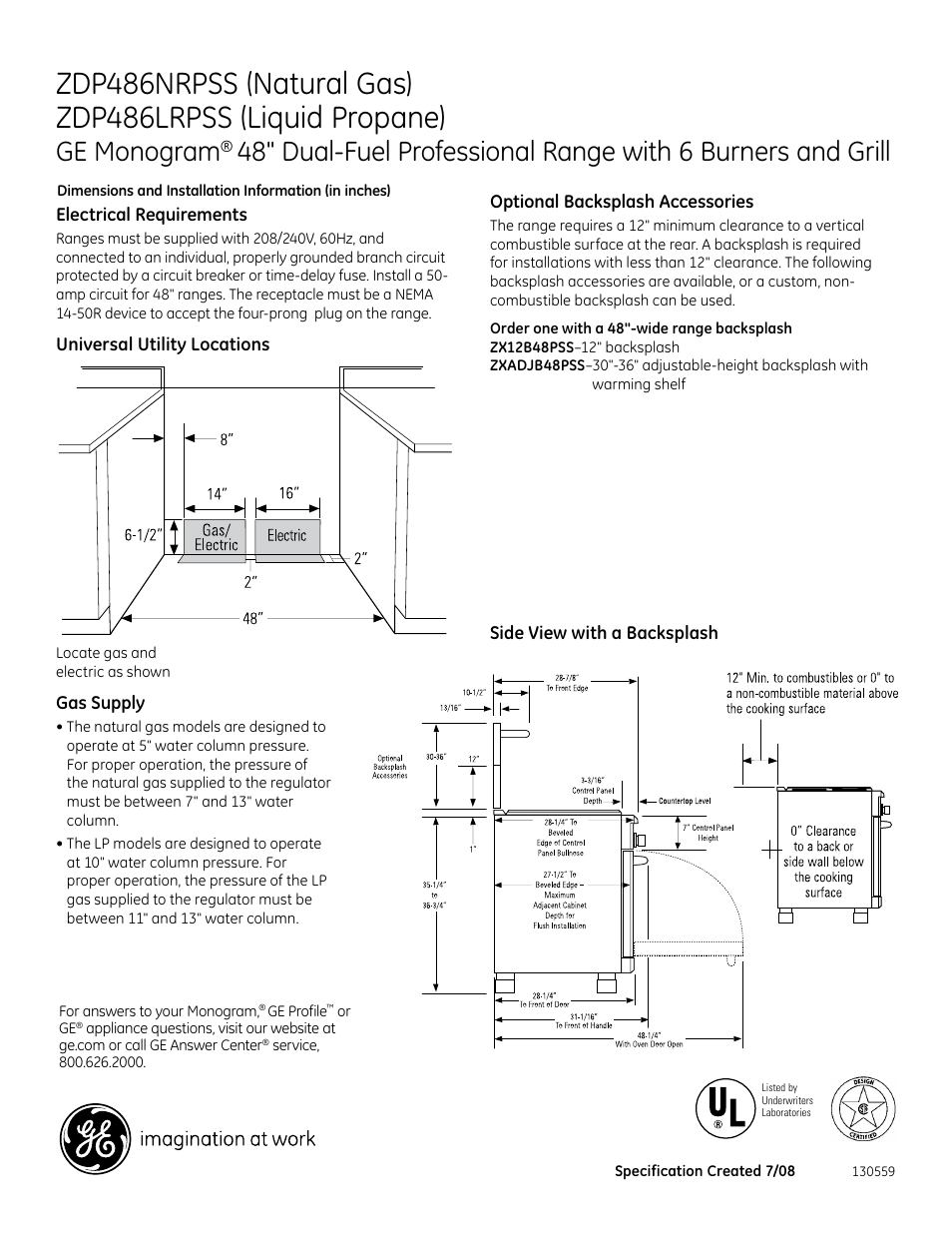 Ge monogram | GE Monogram ZDP486NRPSS User Manual | Page 2 / 3