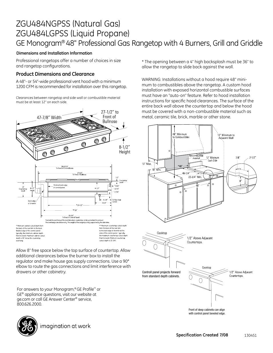 GE ZGU484NGPSS User Manual | 3 pages