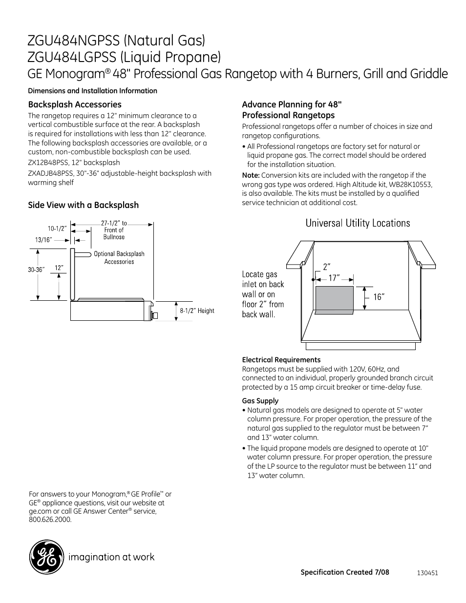 Ge monogram | GE ZGU484NGPSS User Manual | Page 2 / 3