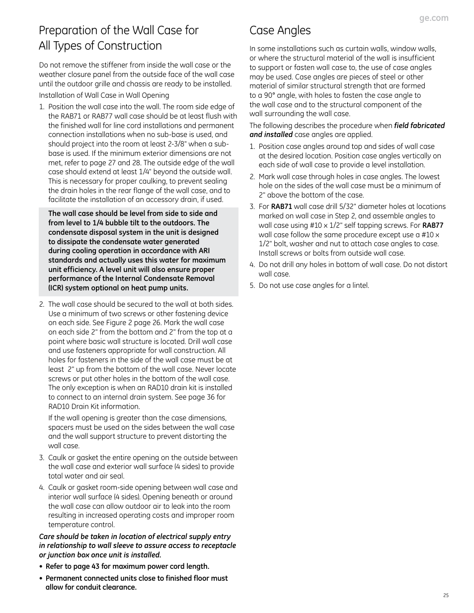 Case angles | GE Monogram 5800 Series User Manual | Page 25 / 60