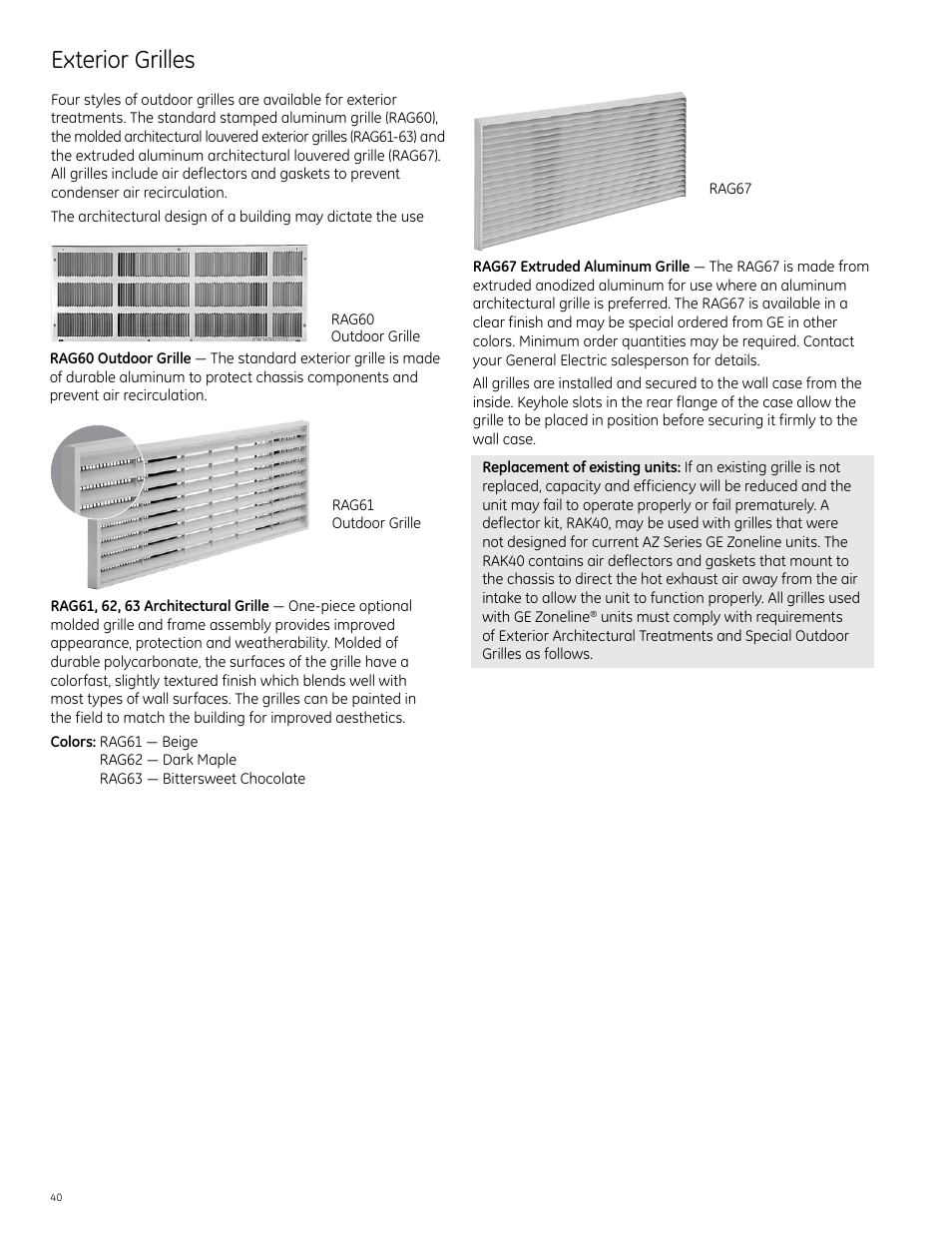 Exterior grilles | GE Monogram 5800 Series User Manual | Page 40 / 60