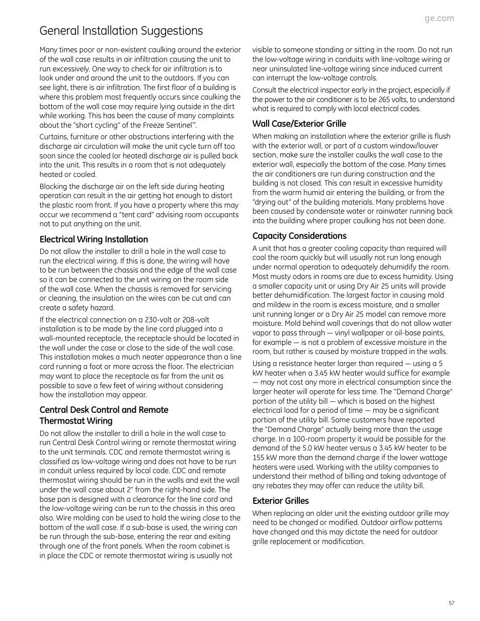 General installation suggestions | GE Monogram 5800 Series User Manual | Page 57 / 60