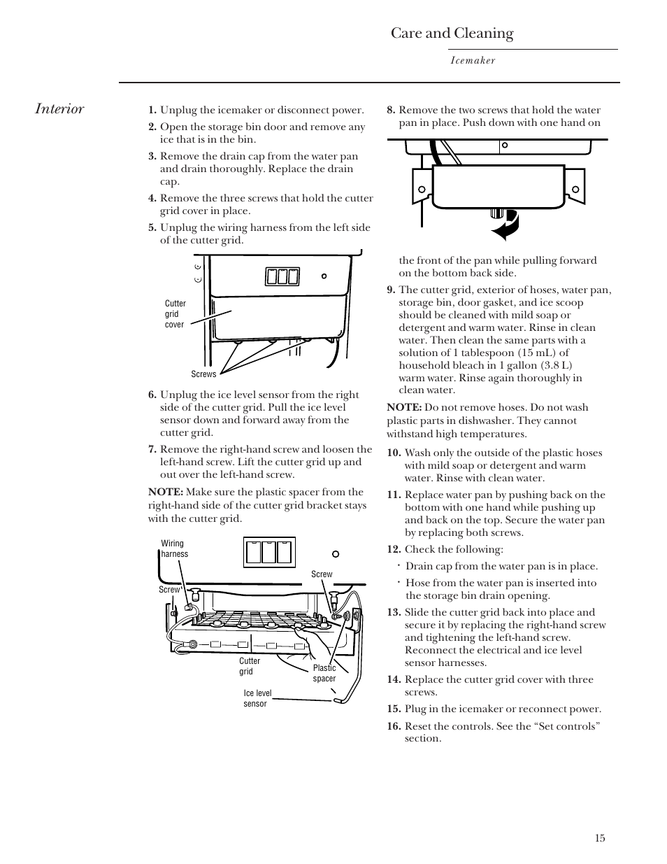 Care and cleaning, Interior | GE Monogram ZDIS15 User Manual | Page 15 / 46