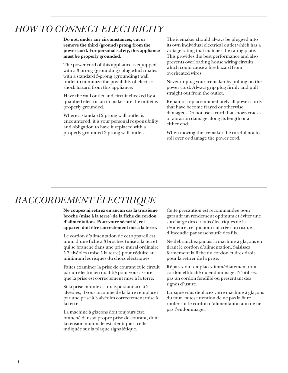 How to connect electricity, Raccordement électrique | GE Monogram ZDIS15 User Manual | Page 6 / 46