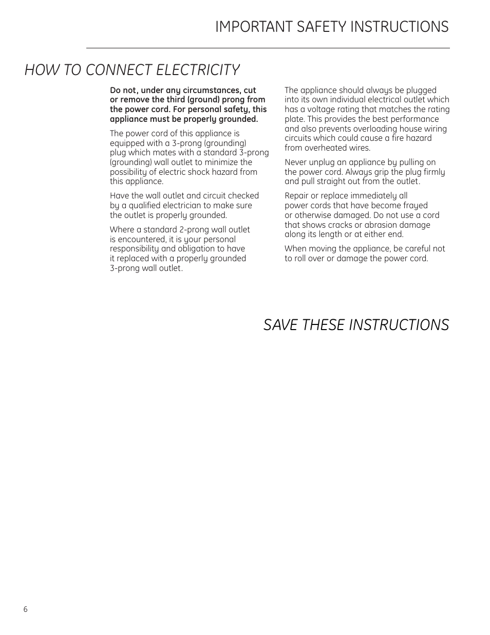 How to connect electricity | GE Monogram ZDBT240 User Manual | Page 6 / 20