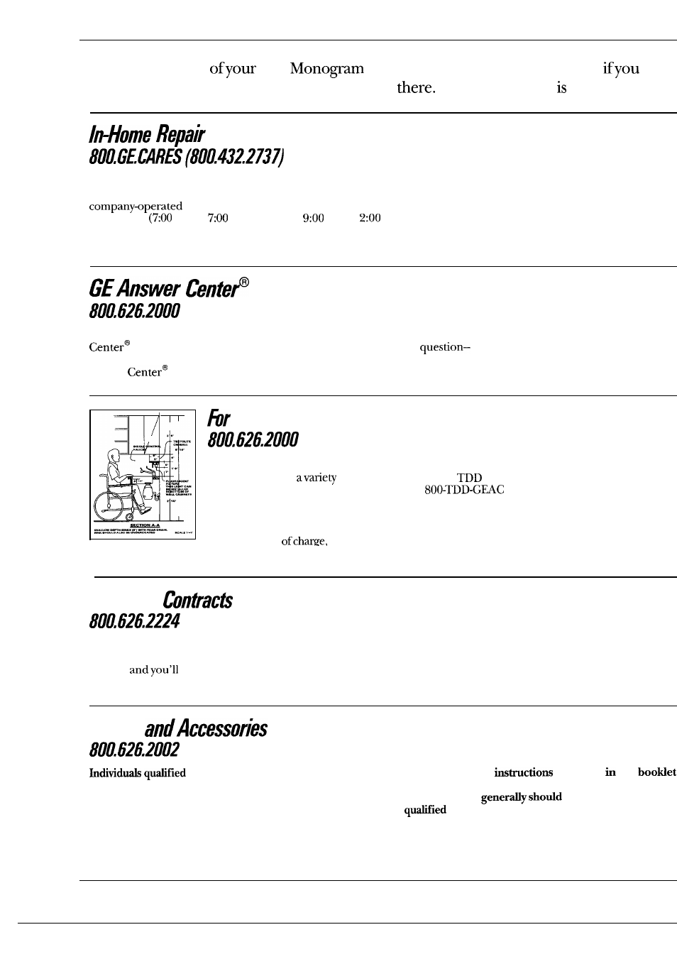 Service, Customers with specialneeds, Parts | GE Monogram ZEK73WP User Manual | Page 38 / 40
