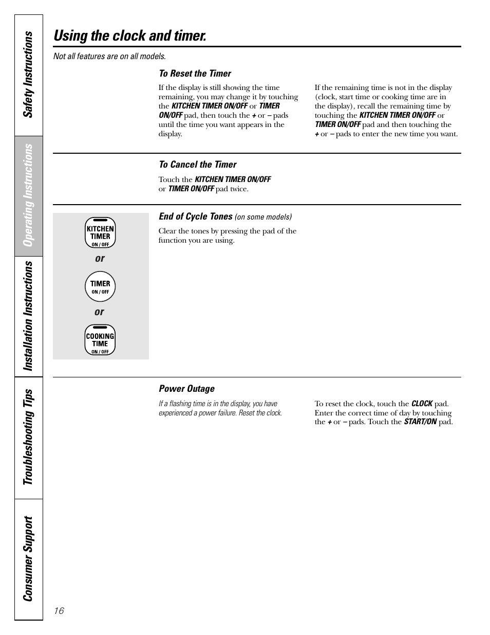 Using the clock and timer | GE Monogram JGBP29 User Manual | Page 16 / 56