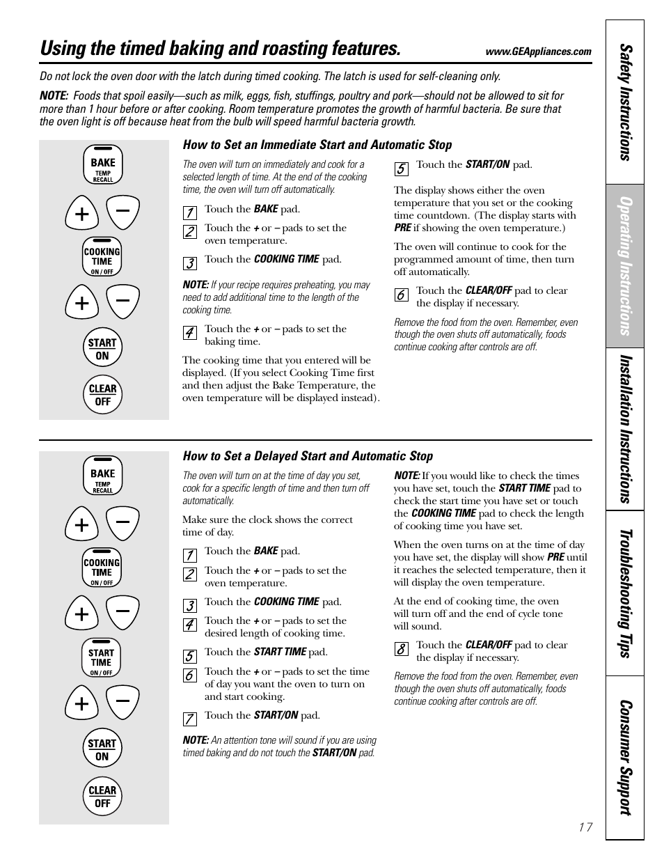 Timed baking and roasting, Using the timed baking and roasting features | GE Monogram JGBP29 User Manual | Page 17 / 56