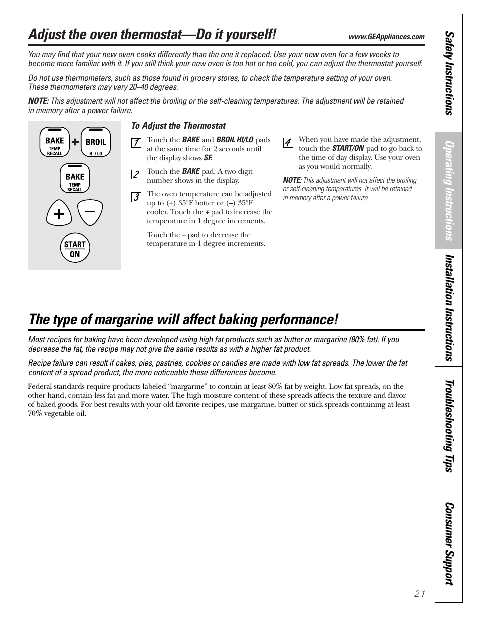 Thermostat adjustment, Adjust the oven thermostat—do it yourself | GE Monogram JGBP29 User Manual | Page 21 / 56