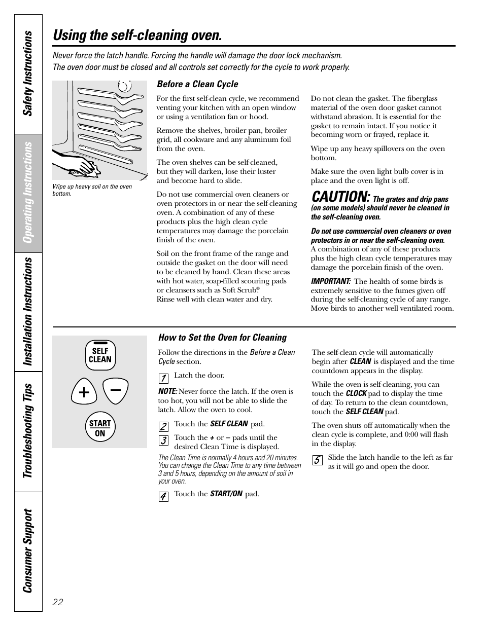 Self-cleaning, Self-cleaning , 23, Caution | Using the self-cleaning oven | GE Monogram JGBP29 User Manual | Page 22 / 56