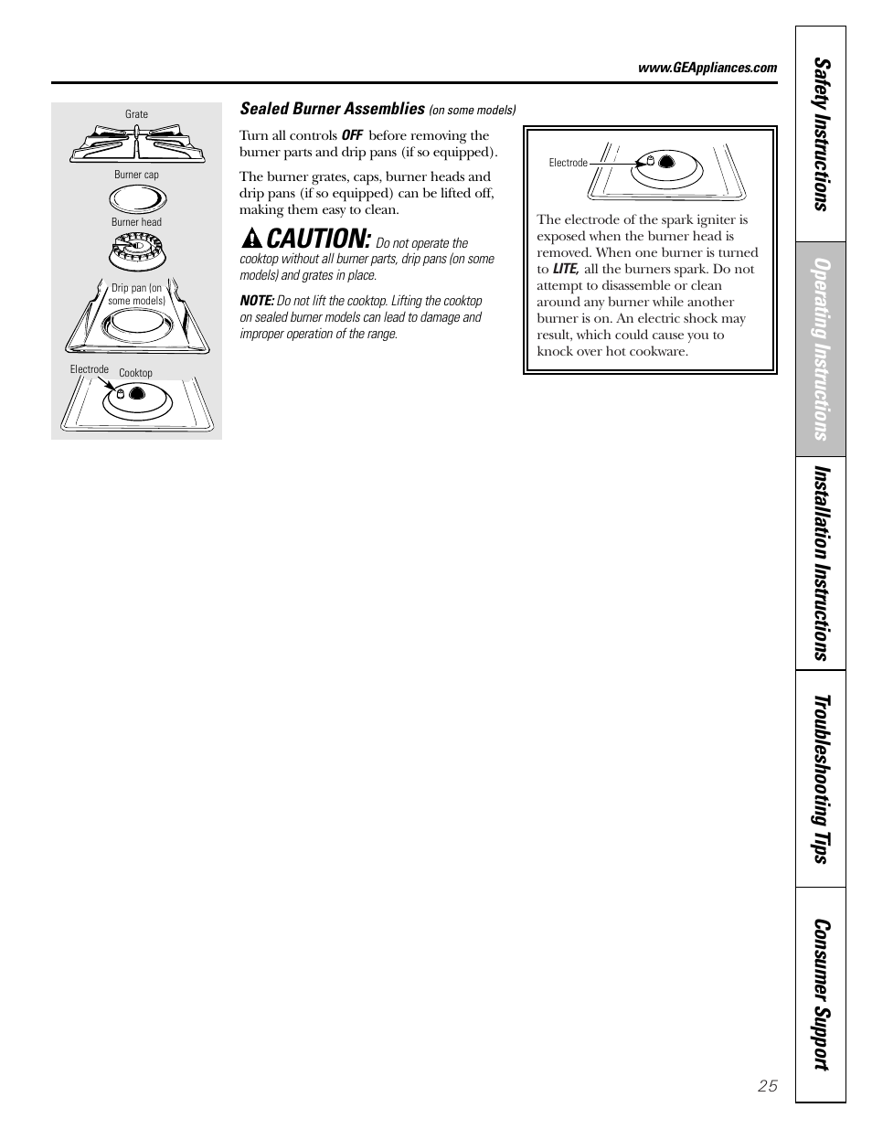 Caution | GE Monogram JGBP29 User Manual | Page 25 / 56