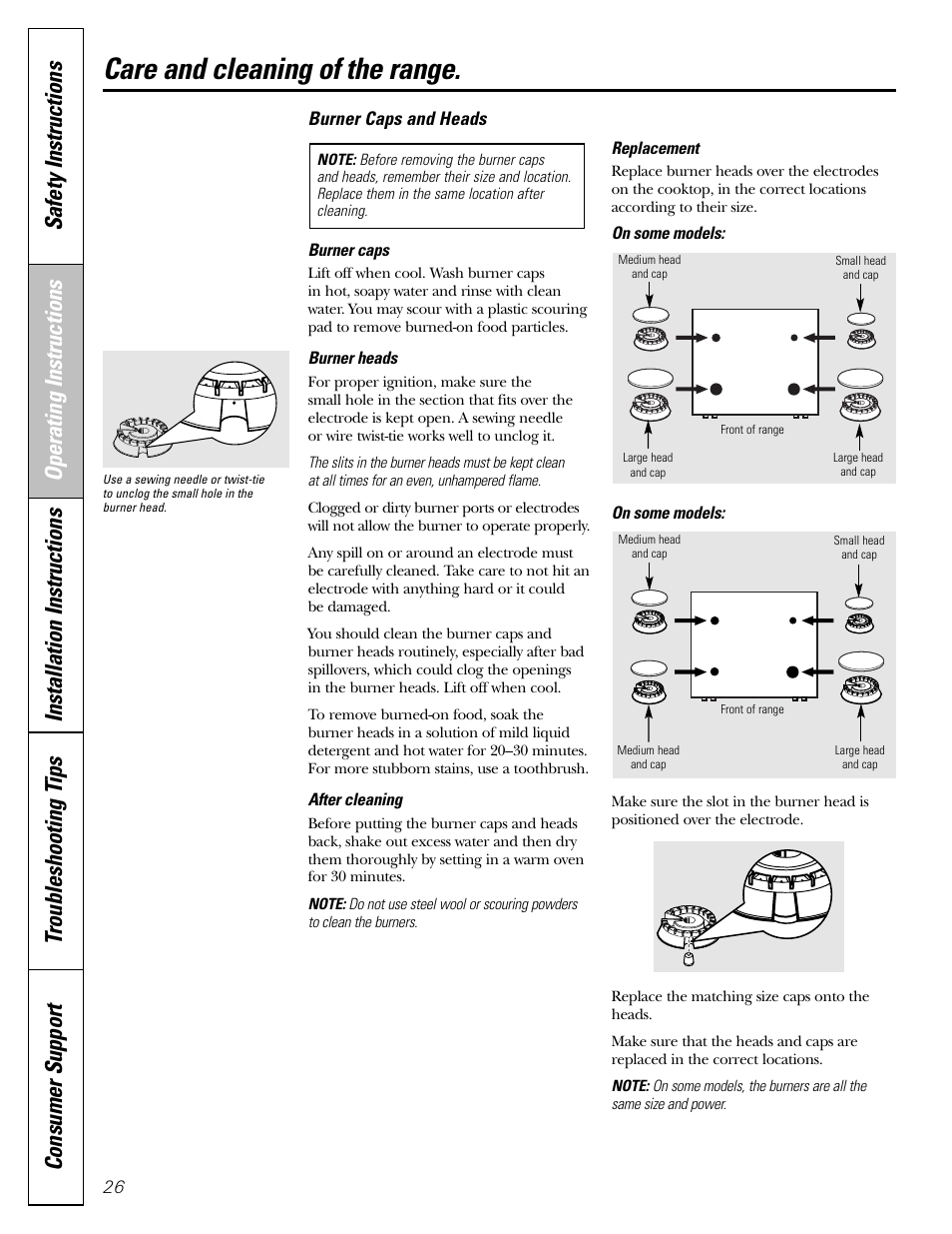 Care and cleaning of the range | GE Monogram JGBP29 User Manual | Page 26 / 56