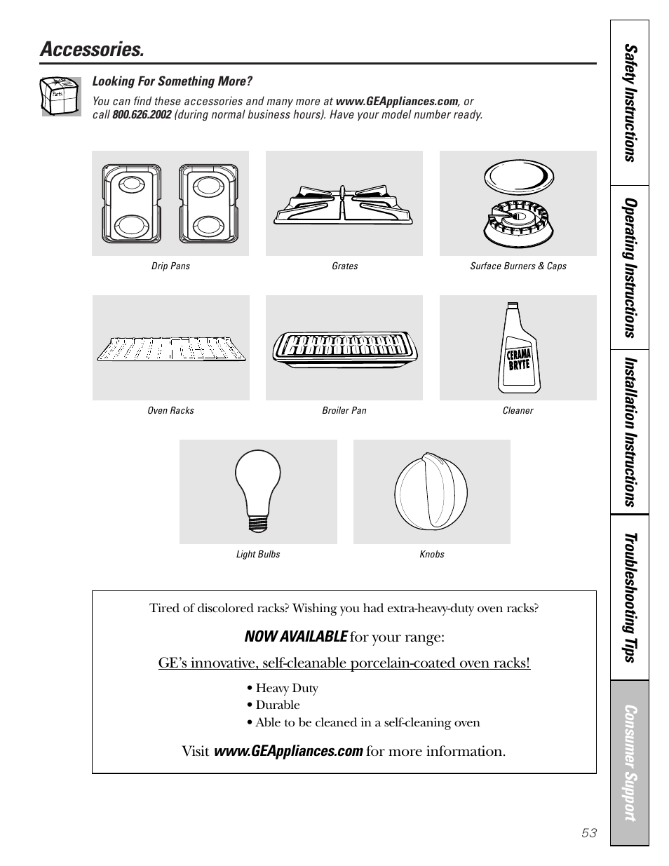 Accessories | GE Monogram JGBP29 User Manual | Page 53 / 56