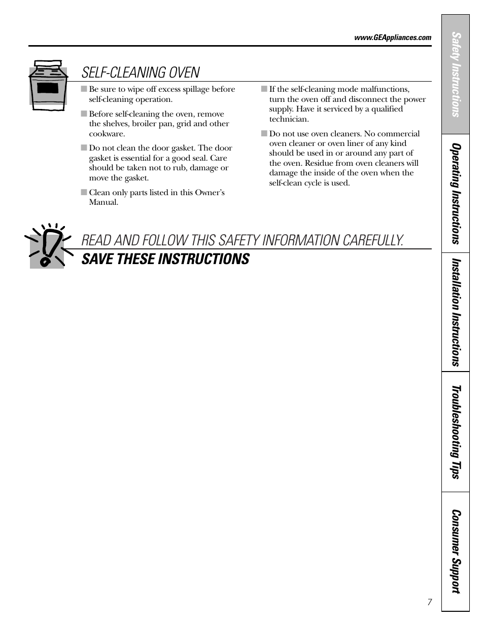 Self-cleaning oven | GE Monogram JGBP29 User Manual | Page 7 / 56