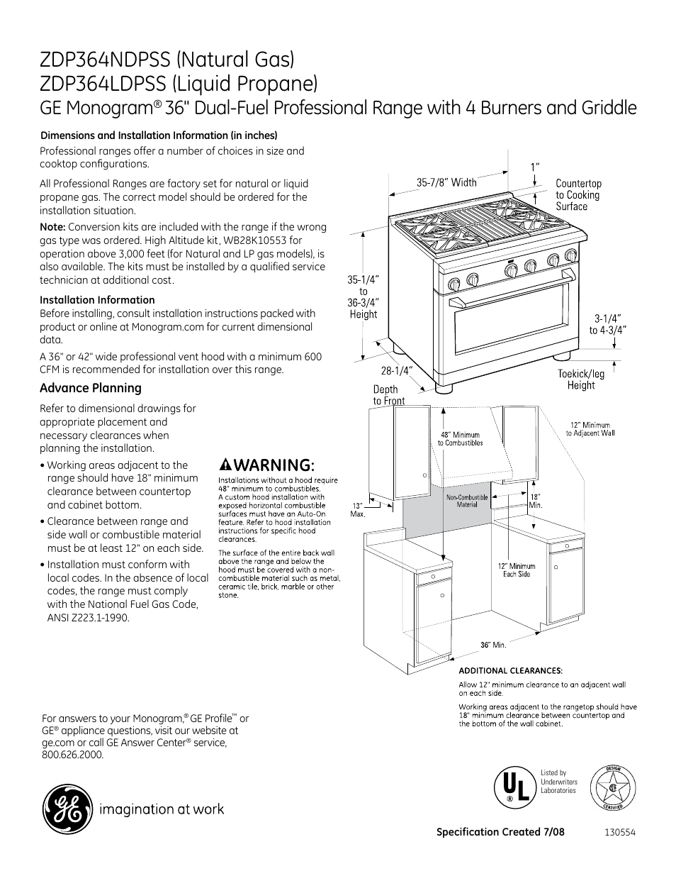 GE Monogram ZDP364NDPSS User Manual | 3 pages
