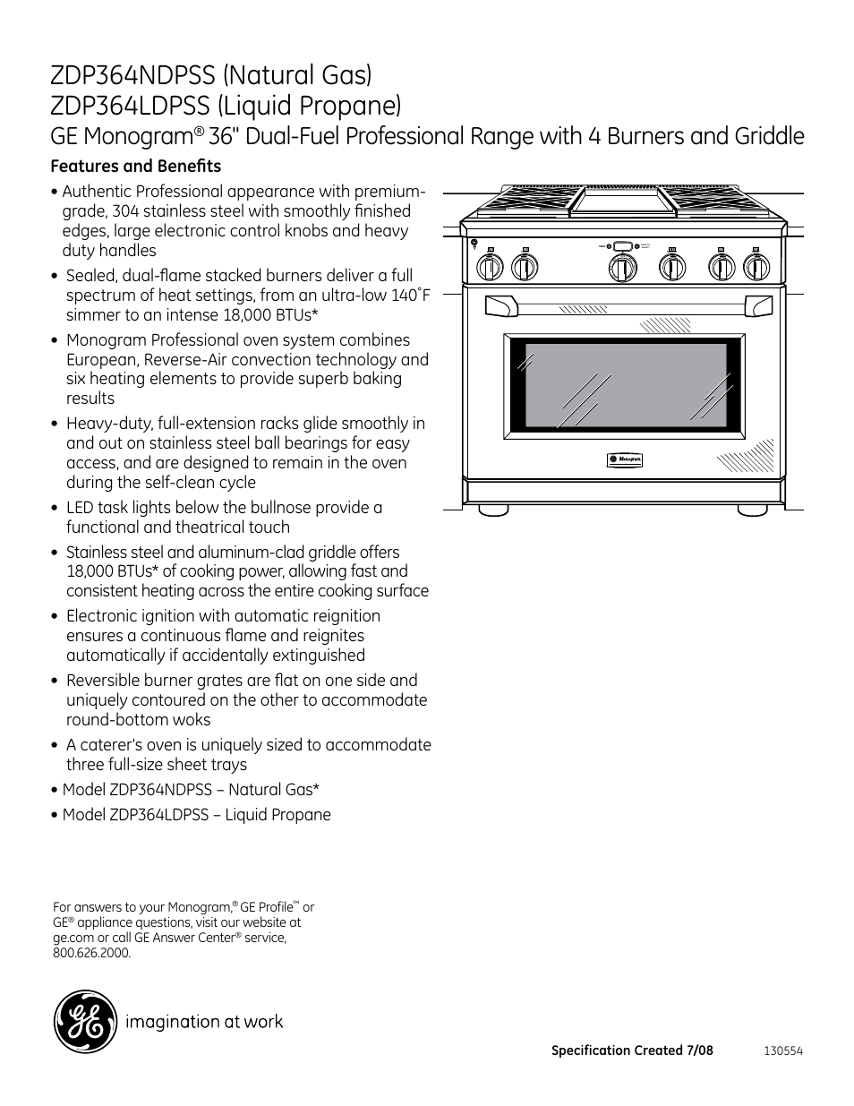 Ge monogram, Zdp364, Features and benefits | GE Monogram ZDP364NDPSS User Manual | Page 3 / 3