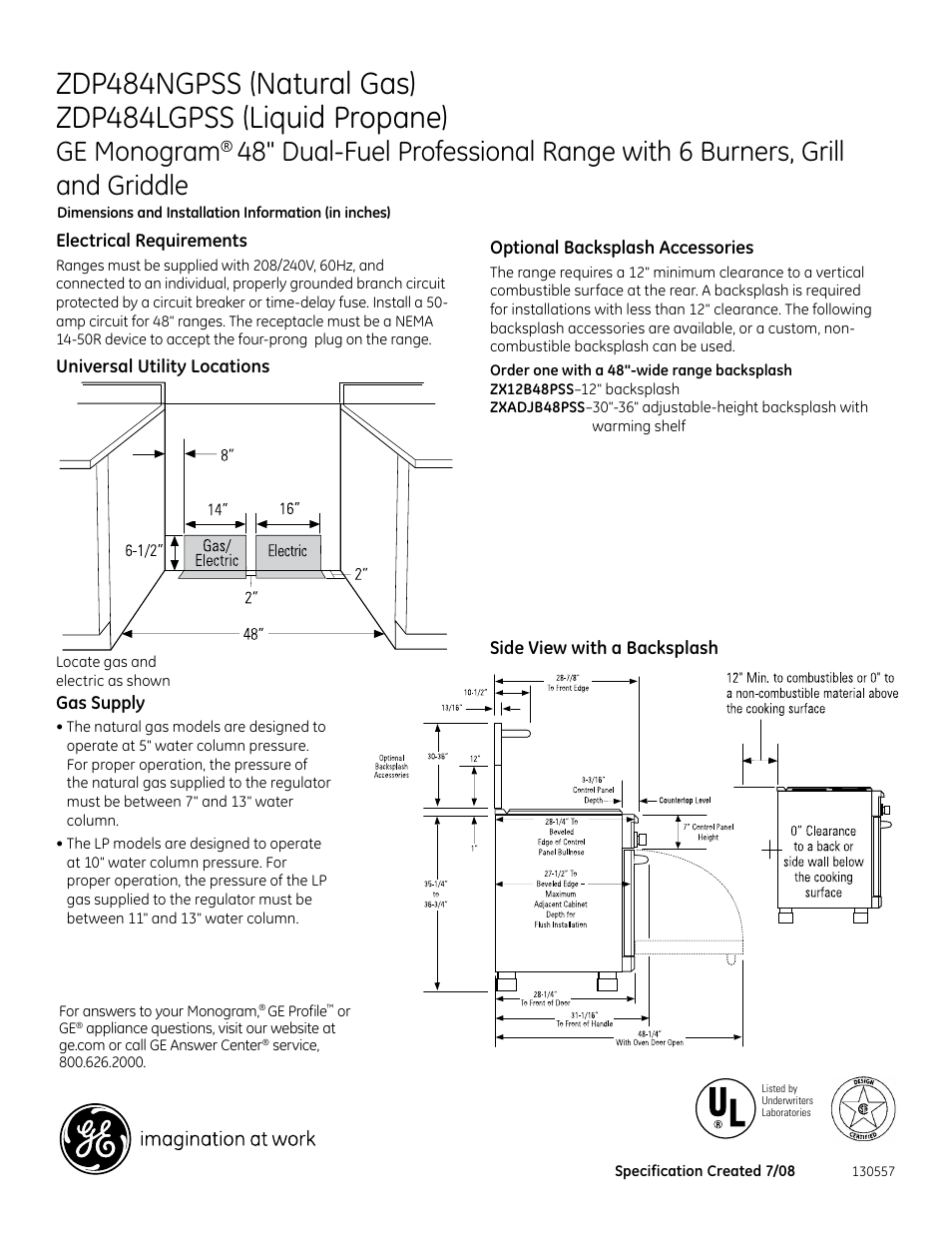 Ge monogram | GE Monogram ZDP484NGPSS User Manual | Page 2 / 3