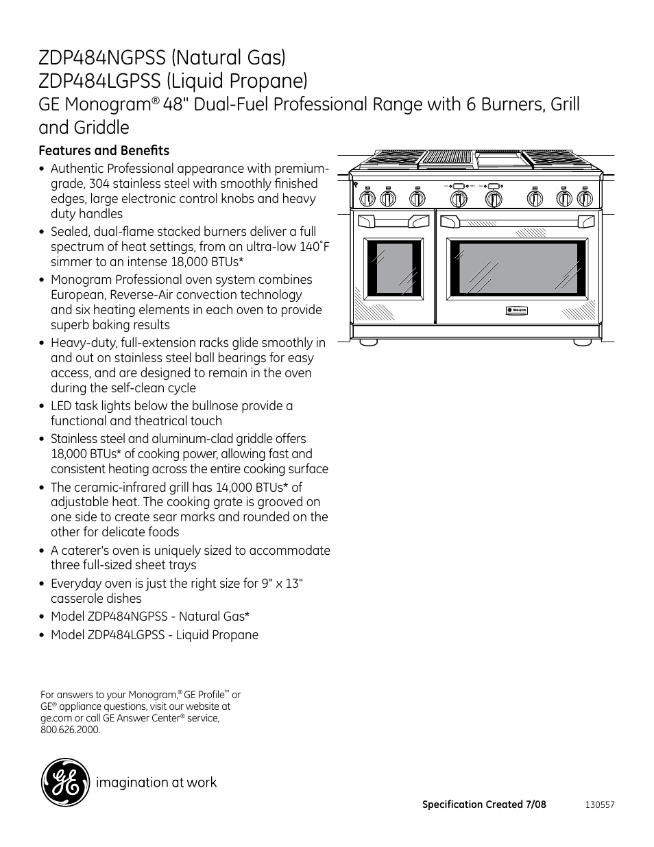 Ge monogram, Features and benefits | GE Monogram ZDP484NGPSS User Manual | Page 3 / 3