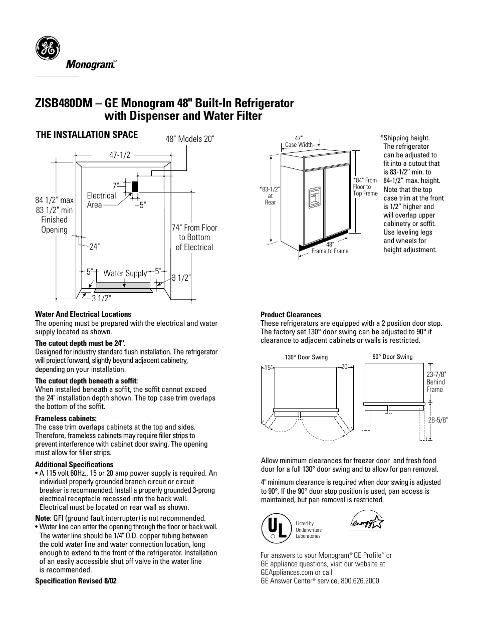 GE Monogram MONOGRAM ZISB480DM User Manual | 6 pages