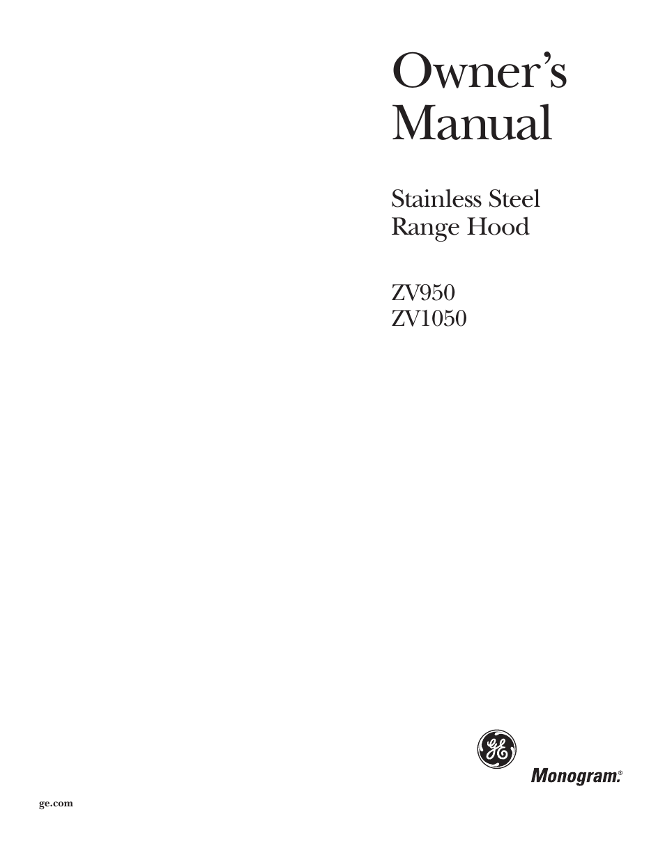 GE Monogram ZV1050 User Manual | 12 pages