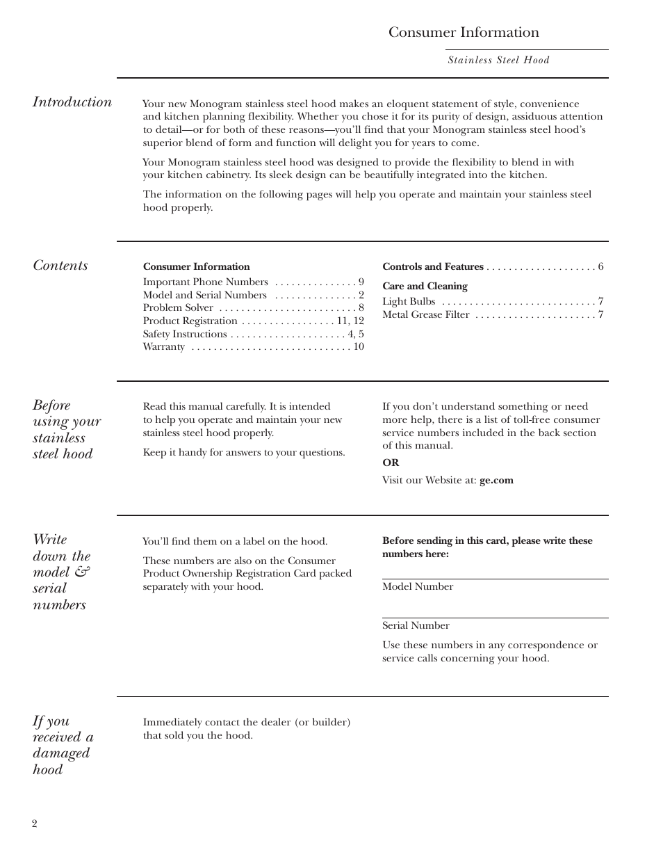 GE Monogram ZV1050 User Manual | Page 2 / 12
