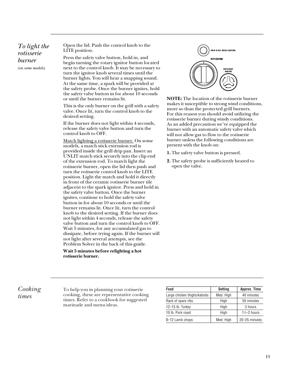 Cooking times | GE Monogram Outdoor Cooking Center 36 User Manual | Page 19 / 32