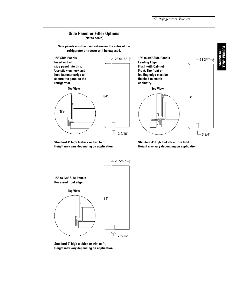 Side panel or filler options, Custom panel dimensions | GE Monogram ZIF36N RH User Manual | Page 11 / 40