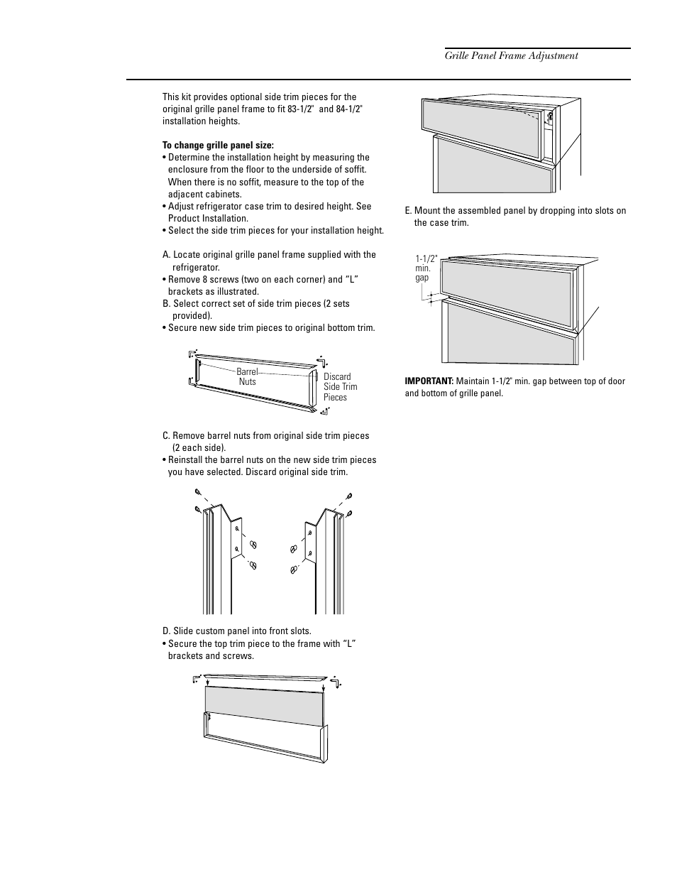 Zgc2 trim kit, grille panel frame adjustment, Zgc2 trim kit | GE Monogram ZIF36N RH User Manual | Page 19 / 40