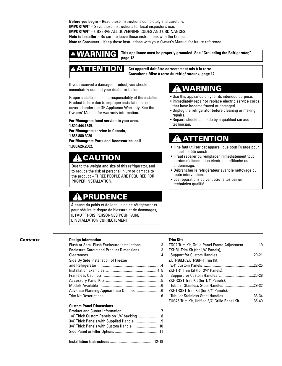 GE Monogram ZIF36N RH User Manual | Page 2 / 40