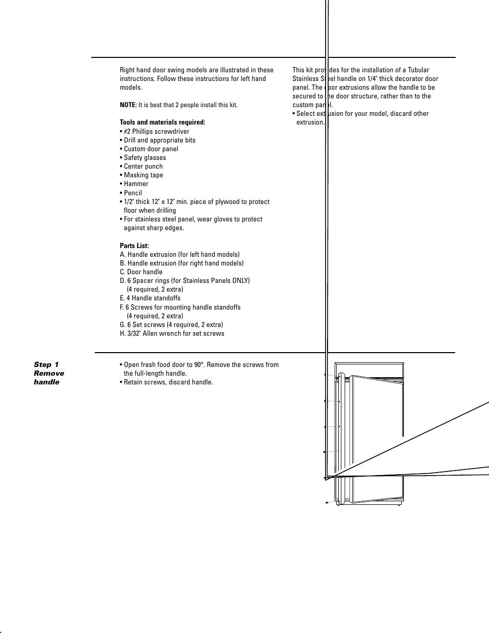 Zkhrss1 trim kit (for 1/4" panels), Tubular stainless steel handles -32 | GE Monogram ZIF36N RH User Manual | Page 29 / 40
