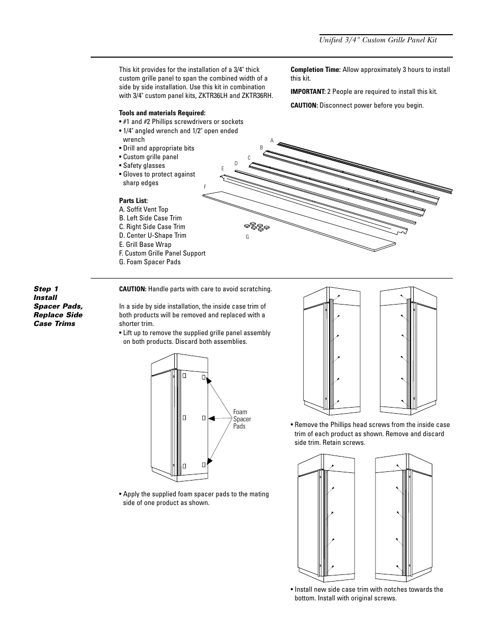 Zug75 trim kit, unified 3/4" grille panel kit, Zug75 trim kit, unified 3/4" grille panel kit -40, Zug75 trim kit | GE Monogram ZIF36N RH User Manual | Page 35 / 40
