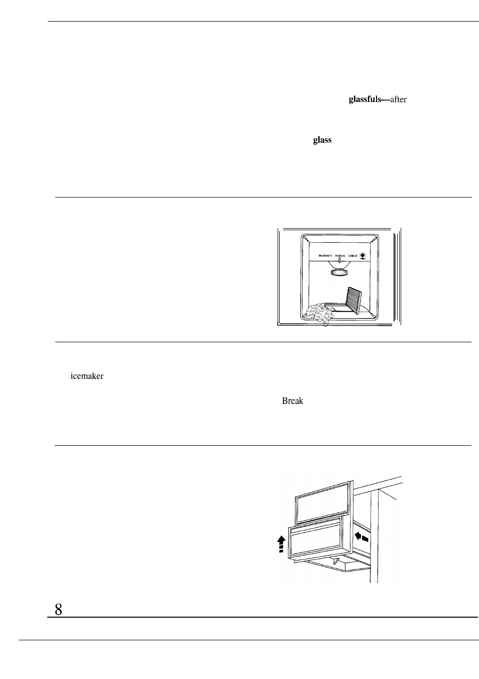 Ice & chilled water dispenser, When dispensing ice, When dispensing water | If ice clumps form in storage bin | GE Monogram ZIS36N User Manual | Page 8 / 24