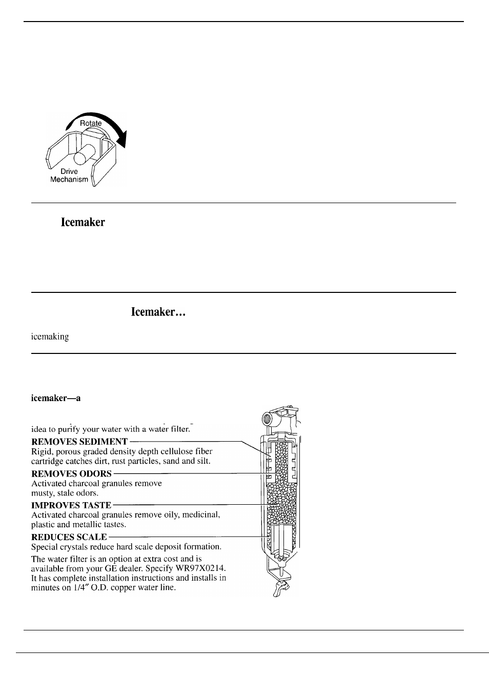 Water filter accessory, If ice is not used frequently, Move feeler arm to stop (up) position when | If this is your first | GE Monogram ZIS36N User Manual | Page 9 / 24