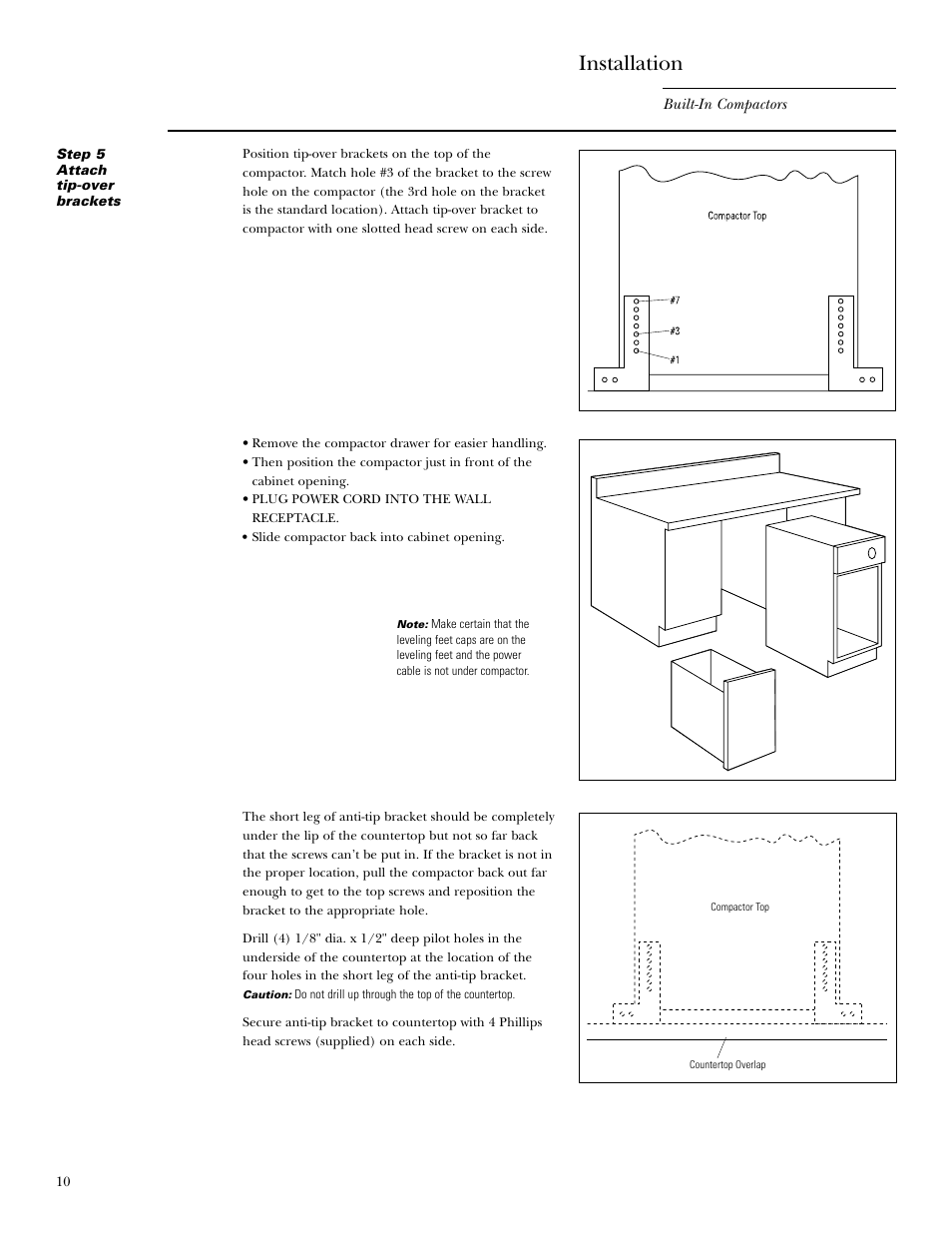Step 5 attach tip-over brackets, Installation | GE Monogram MONOGRAM ZCG3100 User Manual | Page 10 / 16
