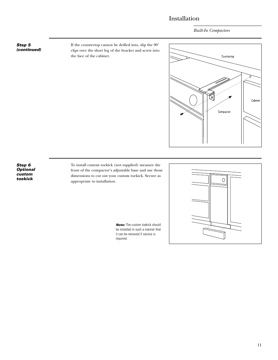 Step 6 optional custom toekick, Installation | GE Monogram MONOGRAM ZCG3100 User Manual | Page 11 / 16