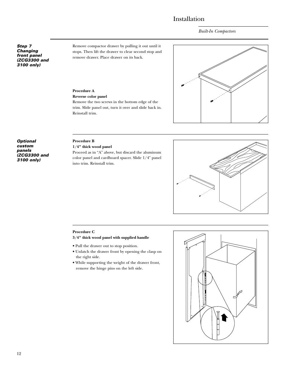 Step 7 changing front panel, Installation | GE Monogram MONOGRAM ZCG3100 User Manual | Page 12 / 16