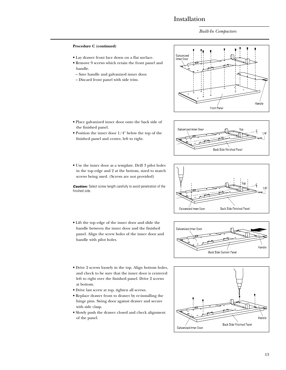 Optional custom panels, Installation | GE Monogram MONOGRAM ZCG3100 User Manual | Page 13 / 16