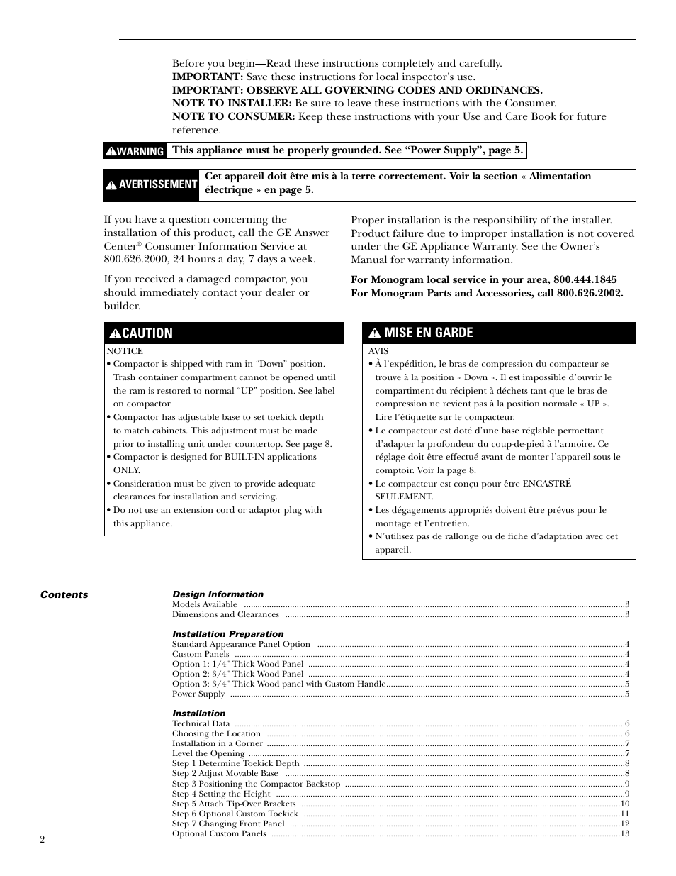 GE Monogram MONOGRAM ZCG3100 User Manual | Page 2 / 16