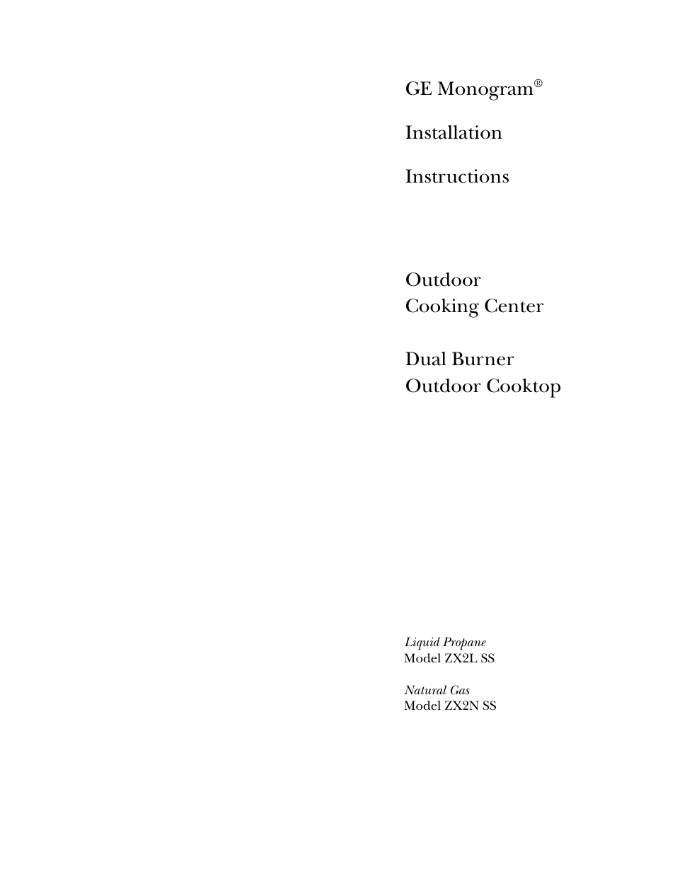 GE Monogram ZX2L SS User Manual | 12 pages