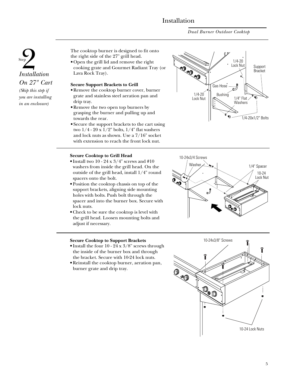 Installation, Installation on 27" cart | GE Monogram ZX2L SS User Manual | Page 5 / 12