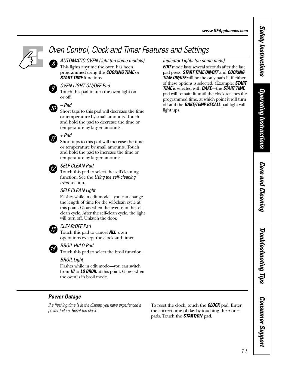 Power outage | GE Monogram JBP65 User Manual | Page 11 / 32