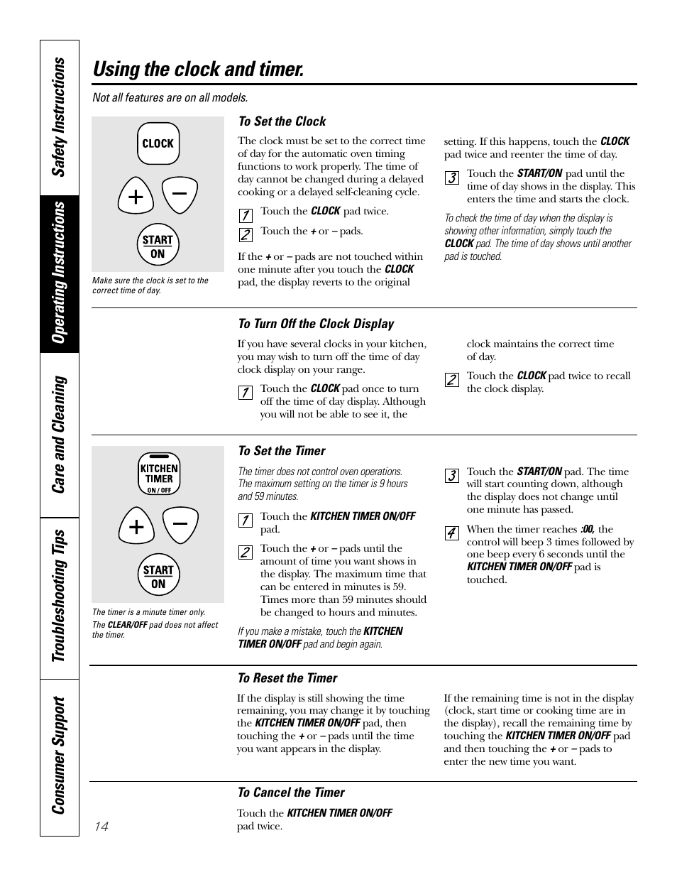 Clock and timer, Using the clock and timer | GE Monogram JBP65 User Manual | Page 14 / 32